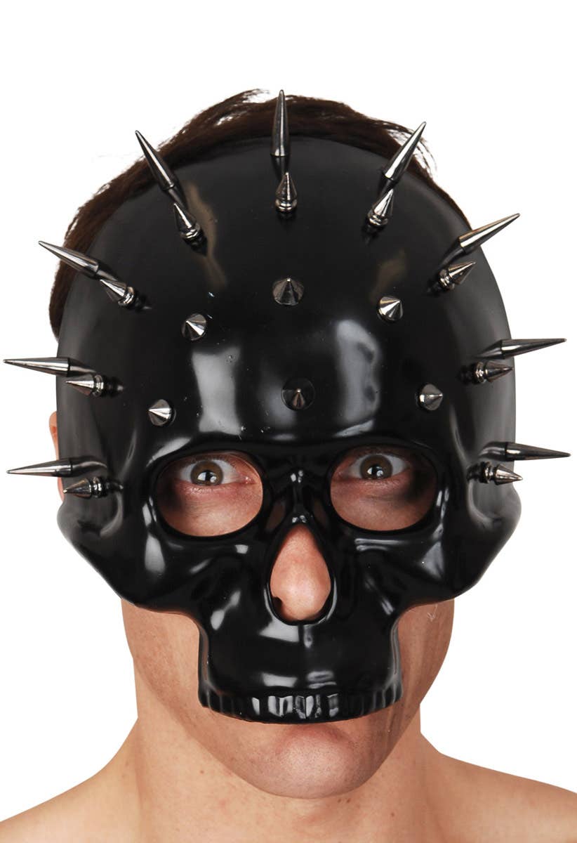 Matte Black Spiked Skull Halloween Costume Mask Main Image