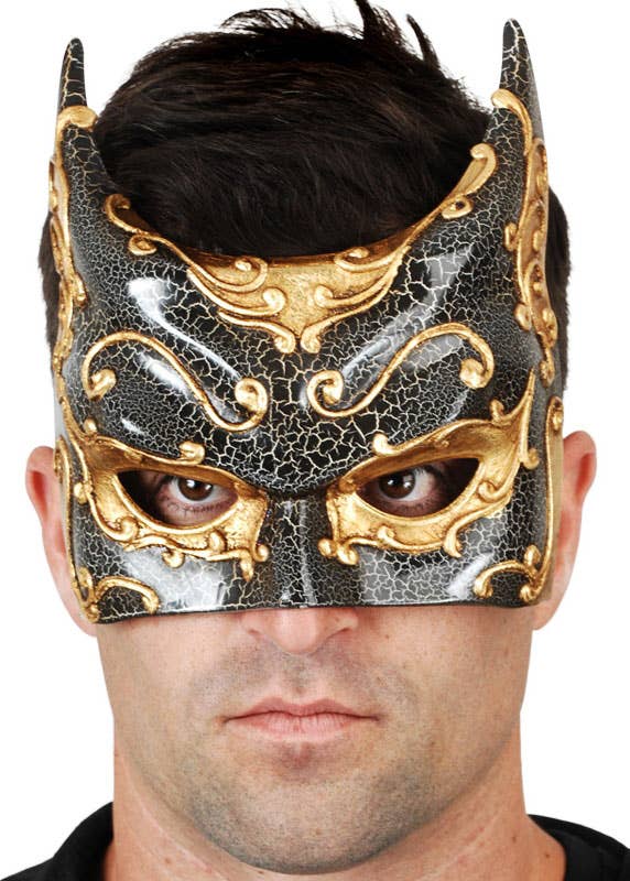 Crackle Paint Men's Black And Gold Batman Venetian Mask Main