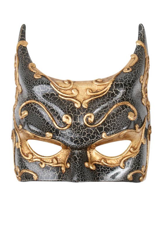 Crackle Paint Men's Black And Gold Batman Venetian Mask Alternative