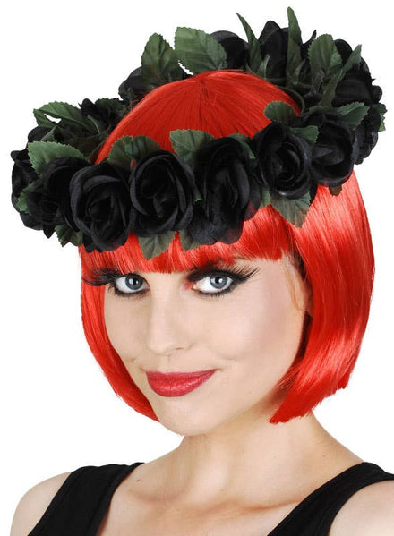 Black Rose Day of the Dead Flower Crown Costume Accessory