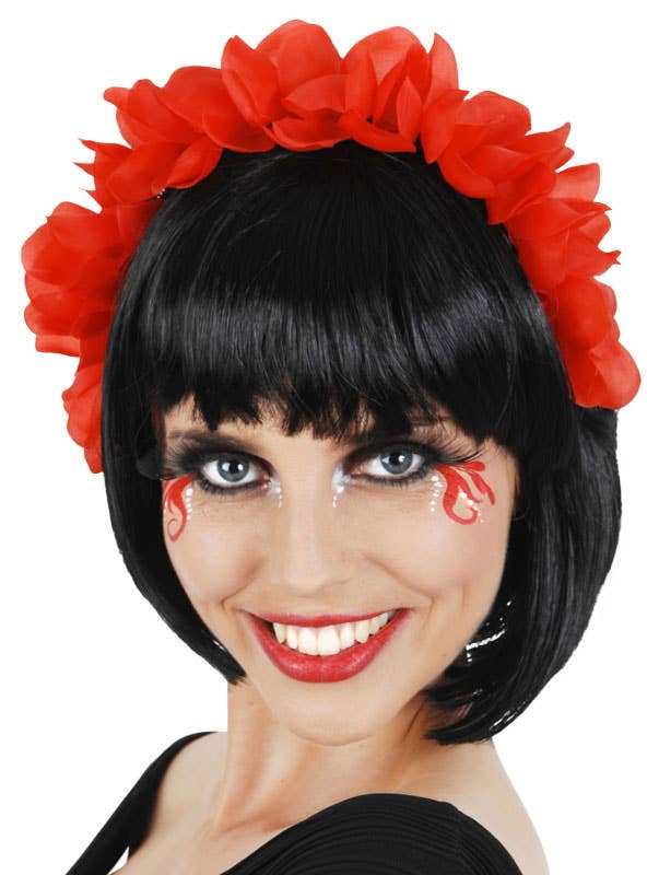 Red Floral Sugar Skull Day of the Dead Costume Headband