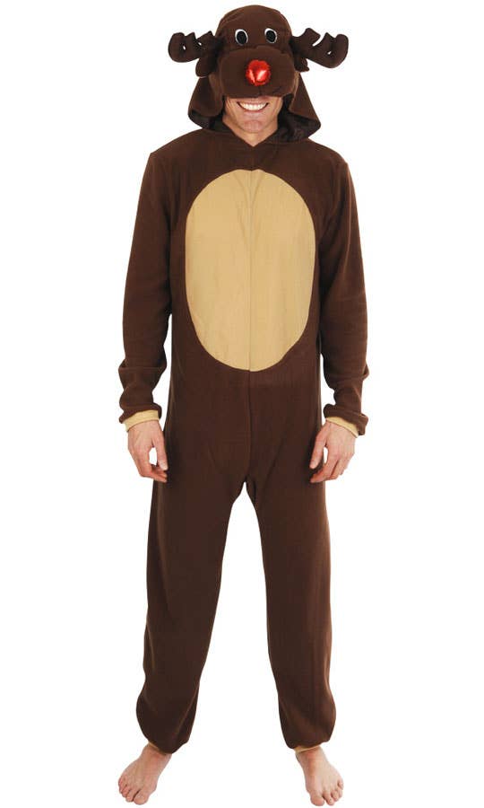 Men's Red Nose Reindeer Christmas Onesie Costume