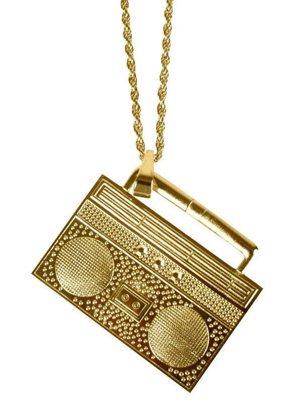 Novelty Gold Bling Boom Box Costume Necklace