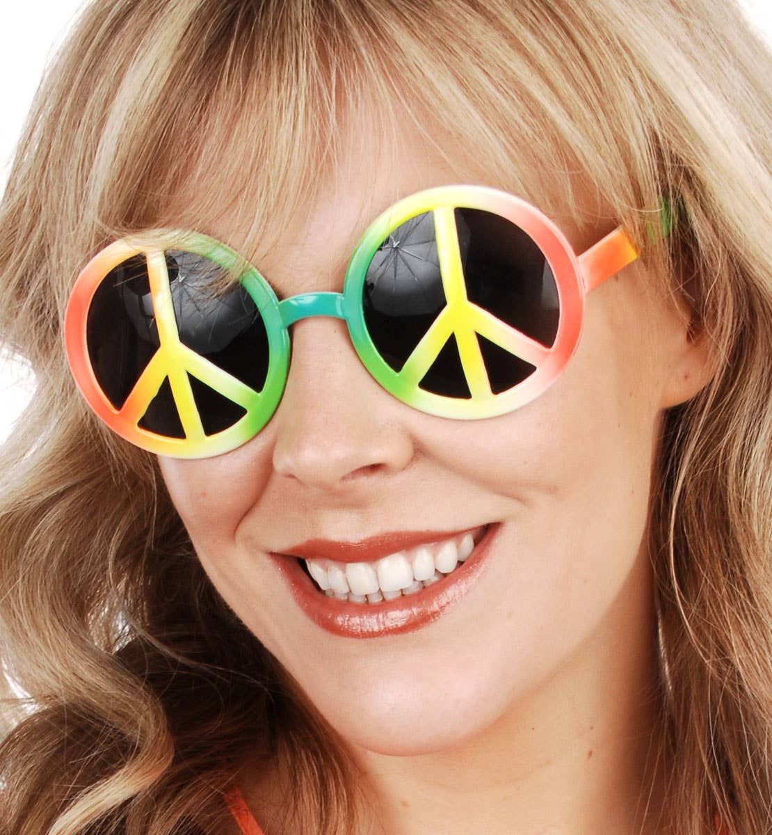 Rainbow Peace Sign 70's Costume Glasses Close Image