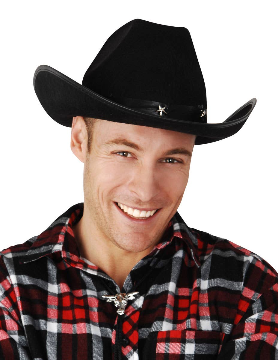 Black Rodeo Cowboy Costume Hat with Stars