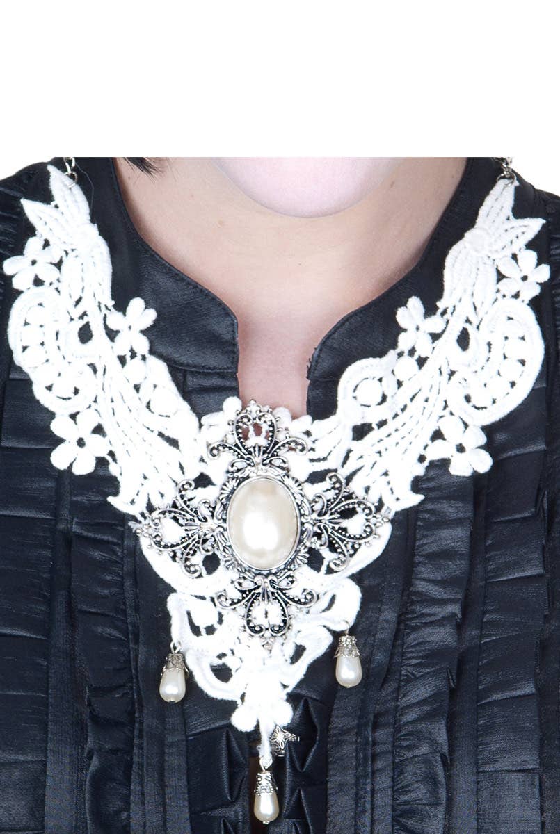 Victorian White Lace Neckpiece with Pearls View 2