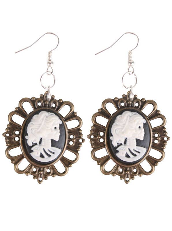 Antique Style Skeleton Cameo Costume Earrings for Halloween