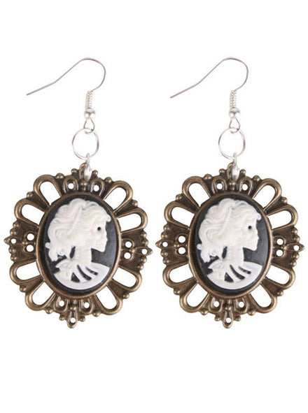 Antique Style Skeleton Cameo Costume Earrings for Halloween