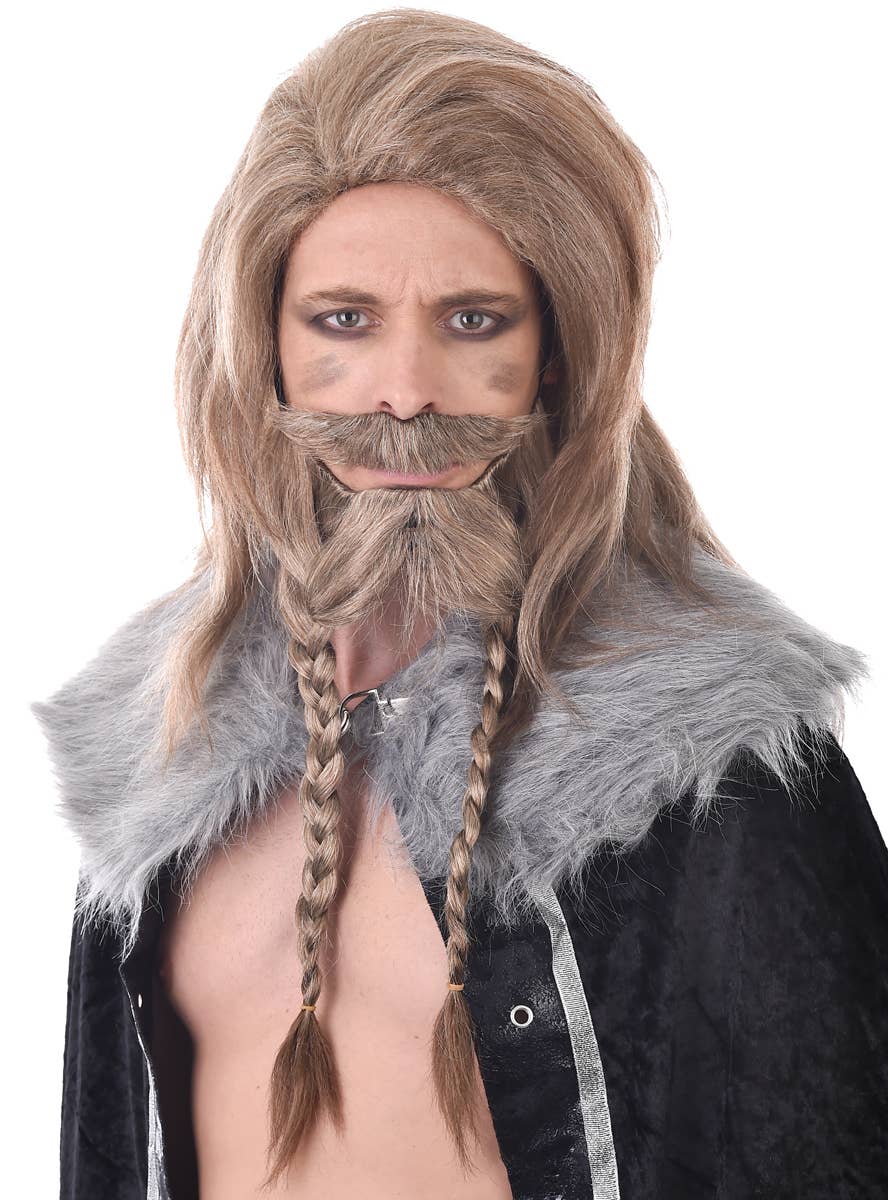 Men's Shaggy Dirty Blonde Viking Costume Wig and Beard Set