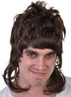 Men's Long Brown Bogan Mullet Costume Accessory Wig Main Image