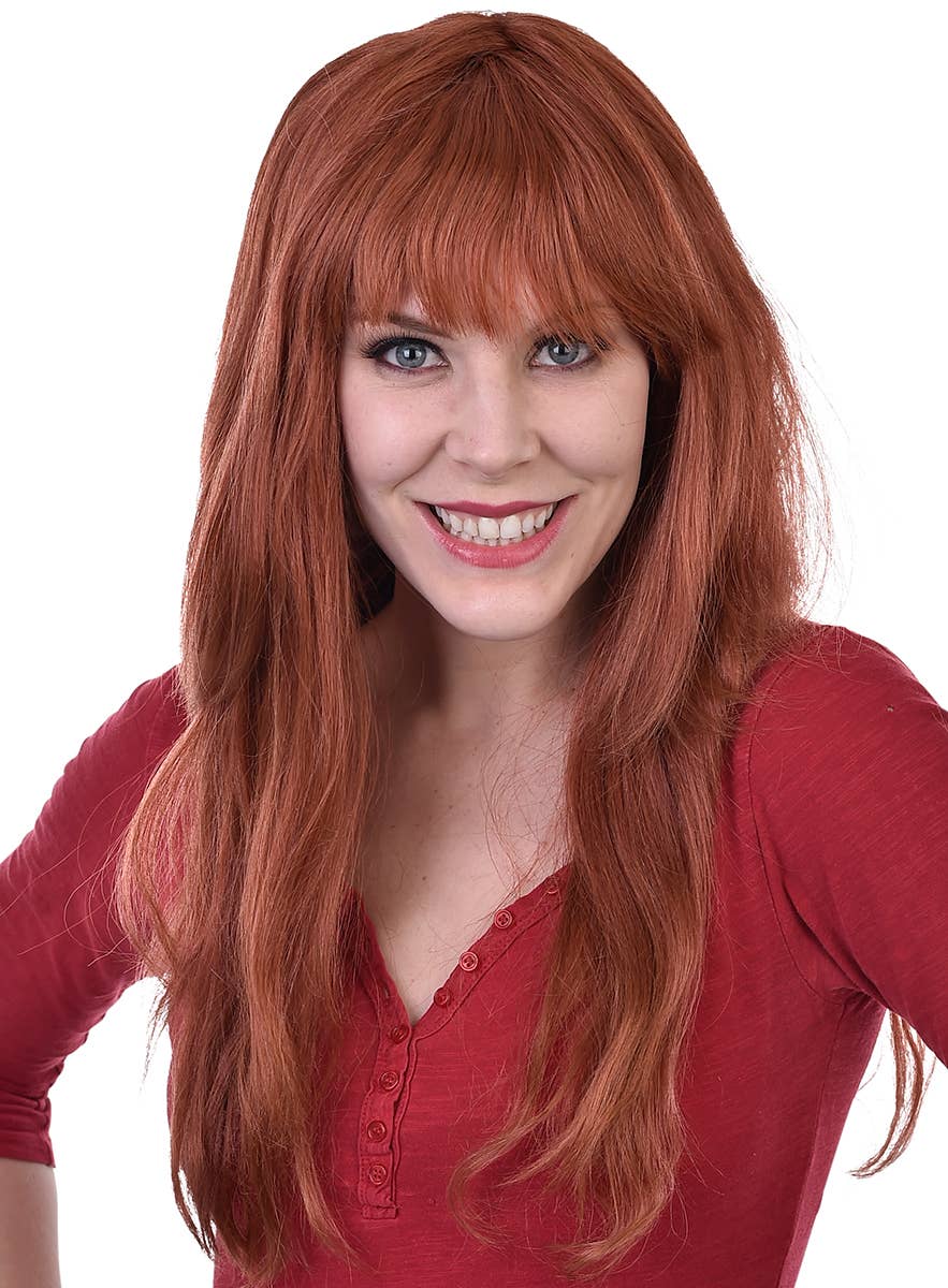 Women's Long Straight Auburn Red Costume Wig with Fringe 