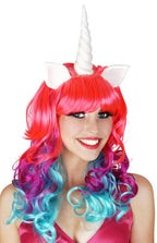Unicorn Pink and Purple Curly Costume Wig with Horn and Ears