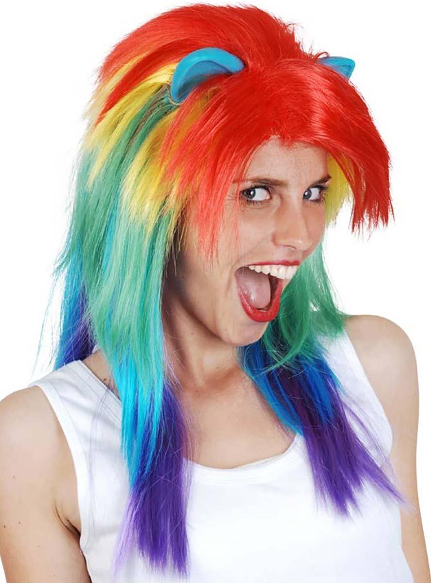 Women's Rainbow Layered Costume Wig with Ears Main Image