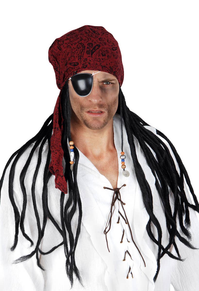 Long Black Adult's Dreadlock Pirate Costume Wig With Bandana
