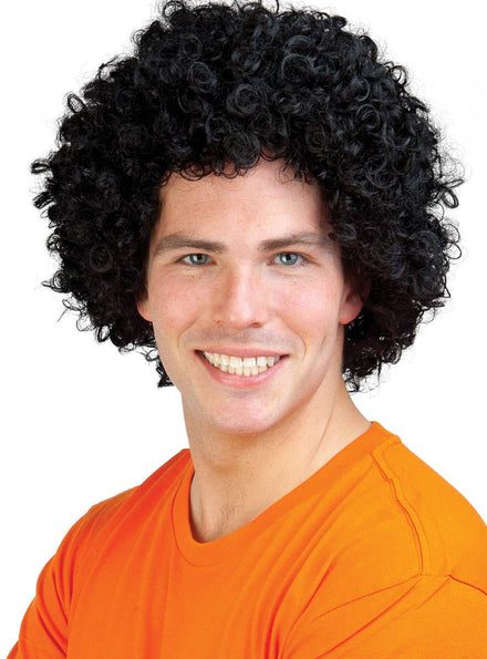 Mens Black Curly Afro Costume Wig