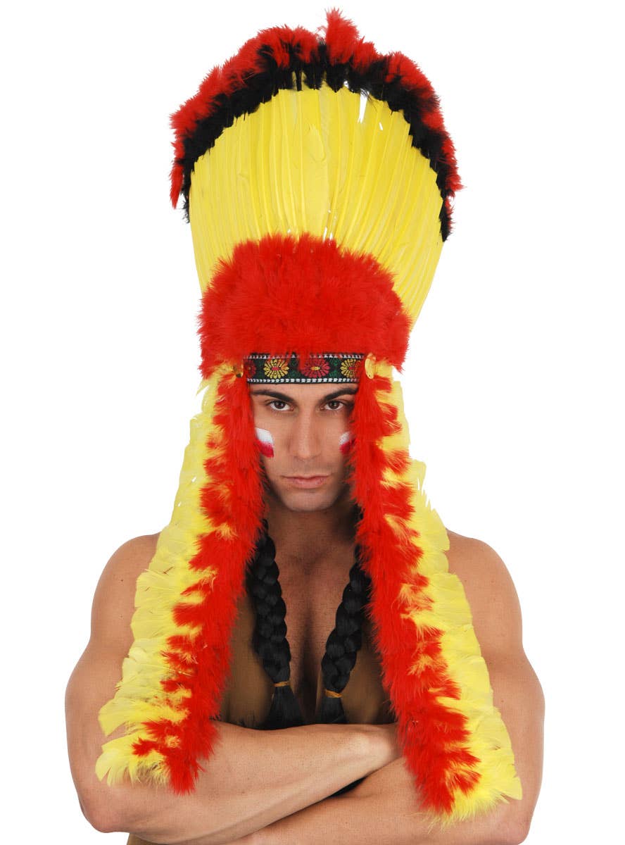 Red and Yellow Indian Feather Headdress