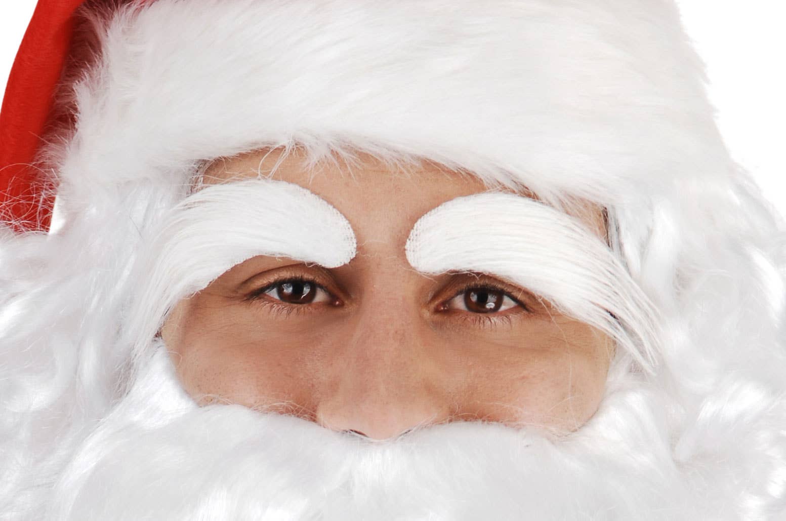 Bushy White Santa Claus Eyebrows Close Image