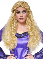 Womens Curly Blonde Medieval Wig with Braids