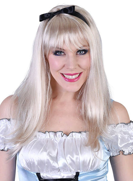 Blonde Women's Alice in Wonderland Costume Wig with Bow