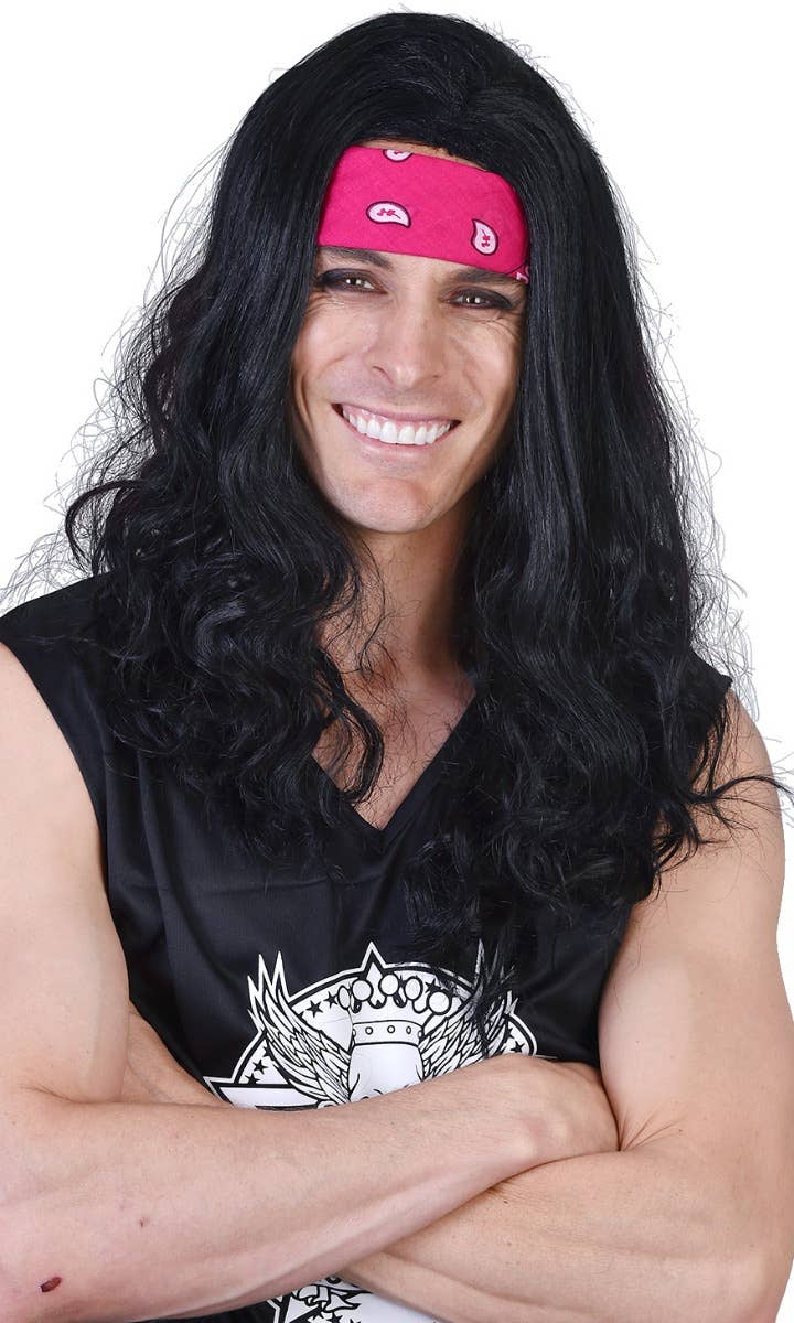 Ritchie Mens Long Black Costume Wig and Bandanna