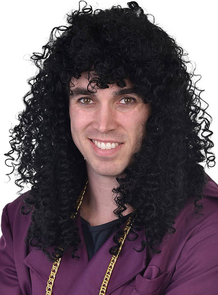 Men's Curly Black Rick James 80s Costume Wig  - Main Image