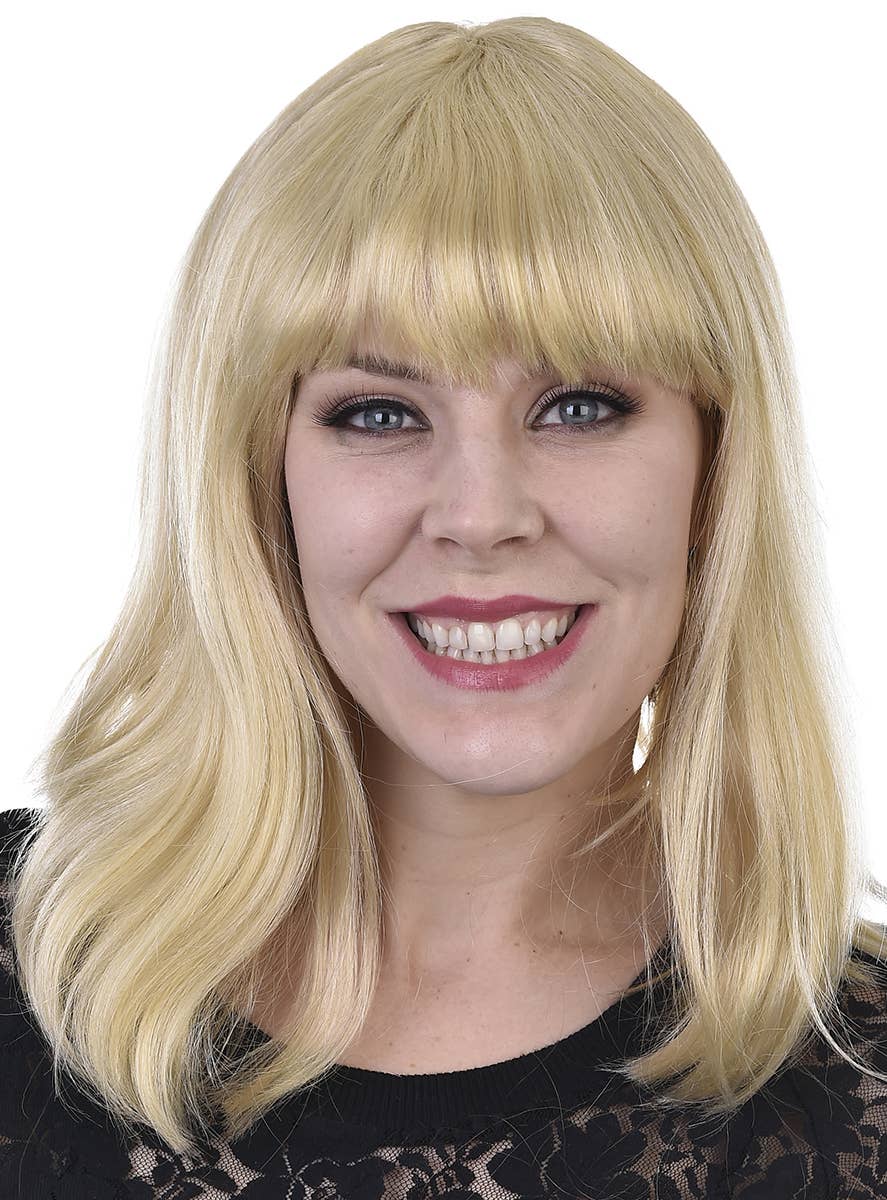 Women's Medium Length Straight Blonde Costume Wig with Fringe 