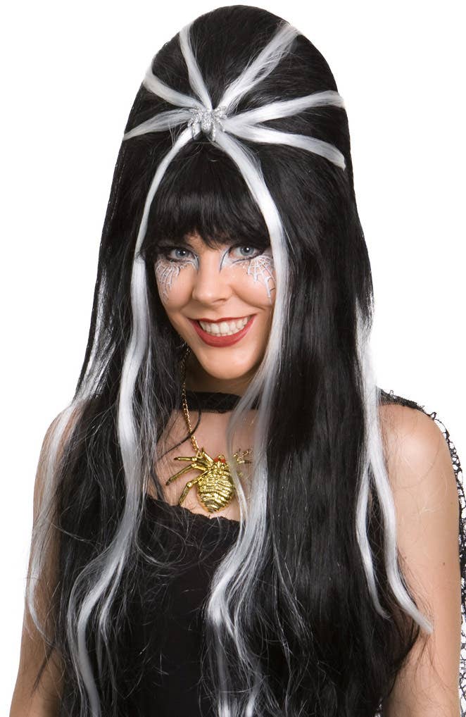 Long Beehive Black And White Costume Wig