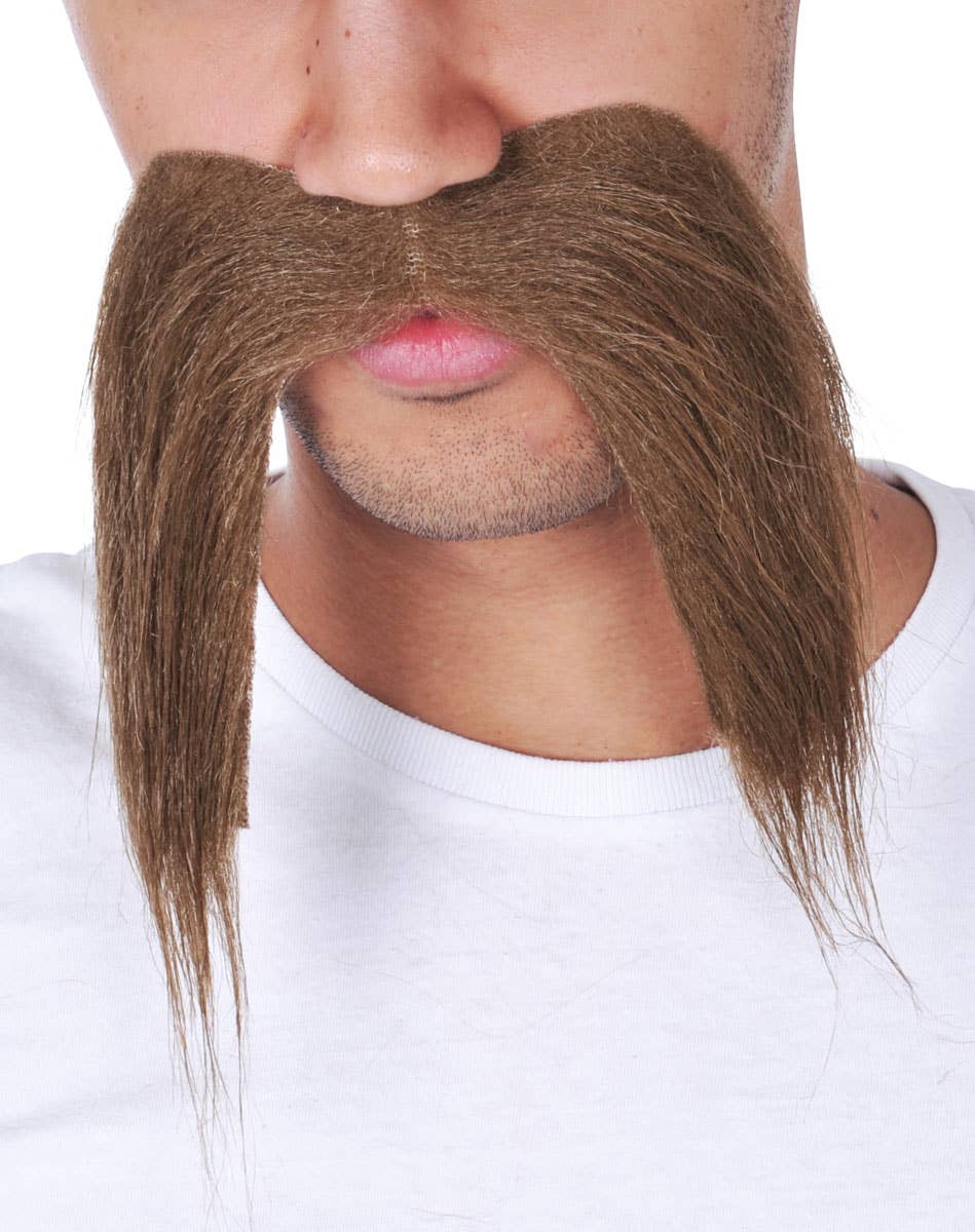 Men's Brown Bad Biker Novelty Costume Moustache Close Image