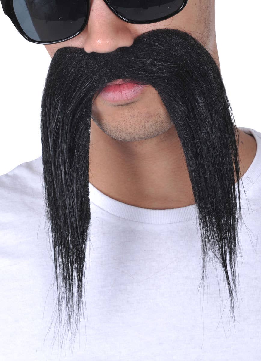 Men's Novelty Bad Biker Black Costume Moustache Close Image