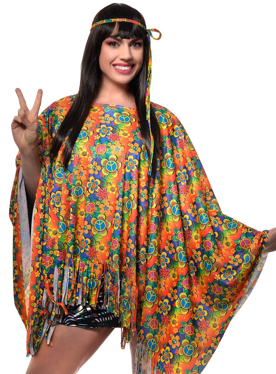 Adults Flower Power Hippie Poncho Costume - Close Image