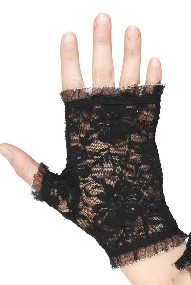 Fingerless Black Lace 80s Costume Accessory Gloves - Main Image