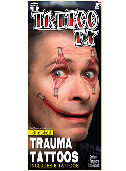 Image of Stretched Trauma Clown Temporary Costume Tattoos