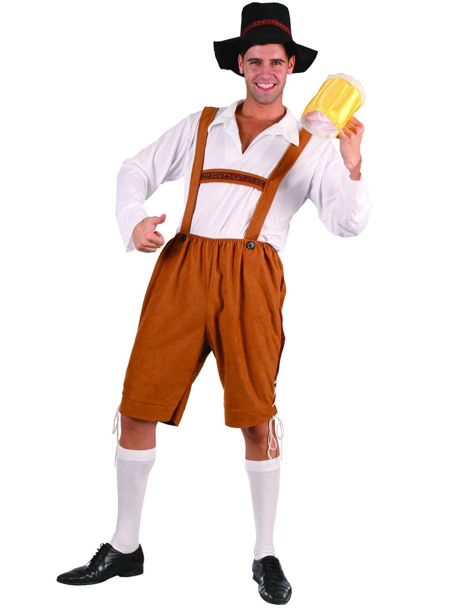 Men's Brown Alpine Beer Man Oktoberfest Lederhosen German Costume - Main Image