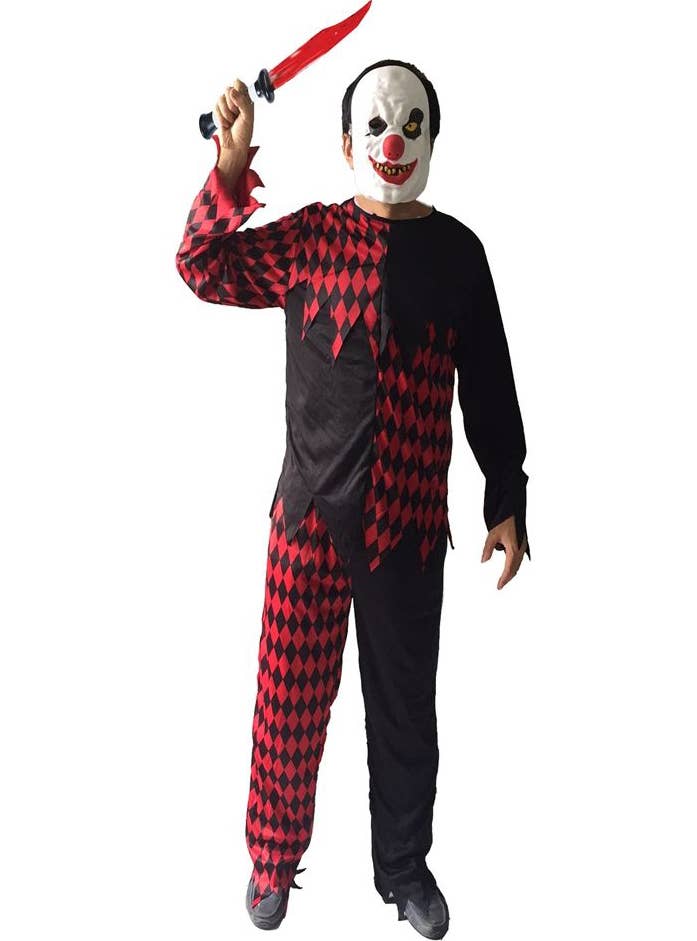 Evil Red and Black Clown Mens Halloween Costume