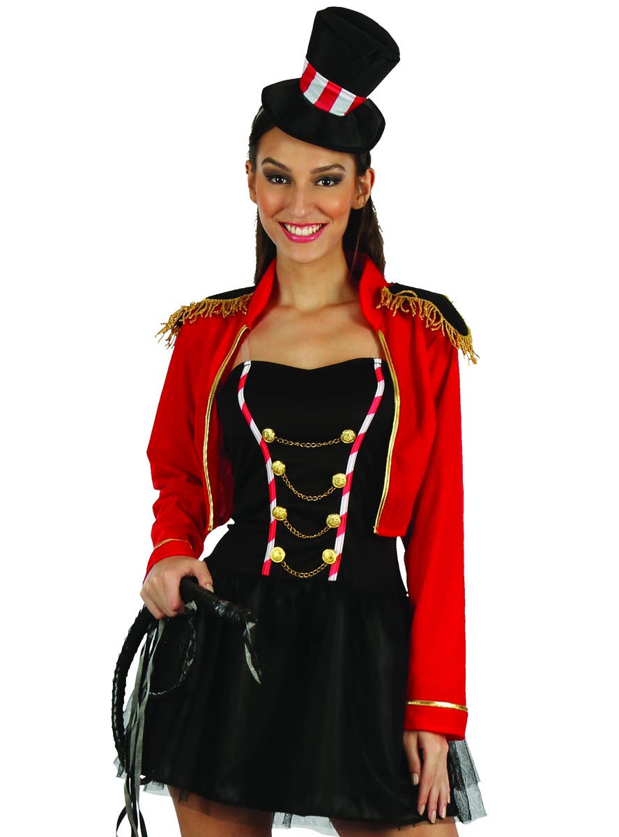 Women's Sexy Animal Tamer Ringmaster Fancy Dress Costume - Close Up Image