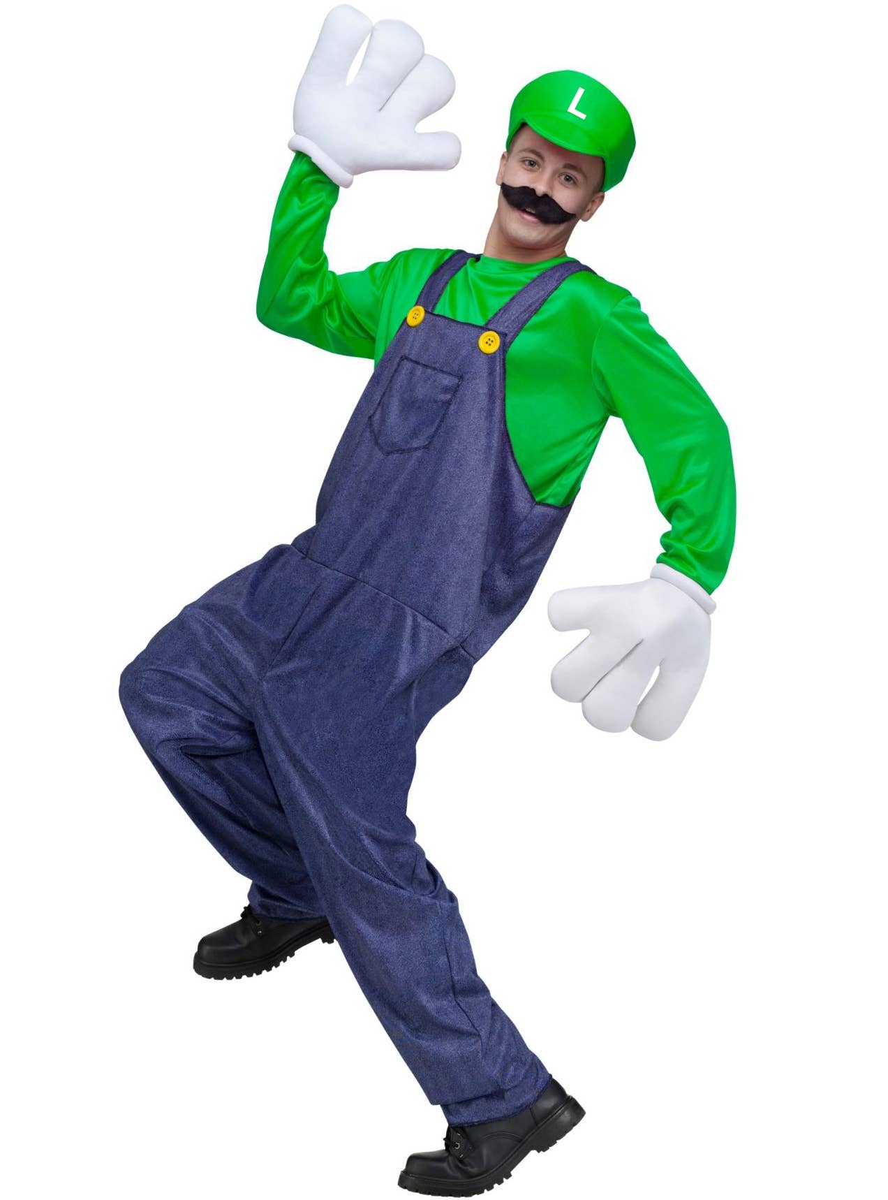 Men's Green Gaming Character Luigi Fancy Dress Costume