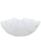 Women's Layered White Costume Tutu with Silver Holographic Dots