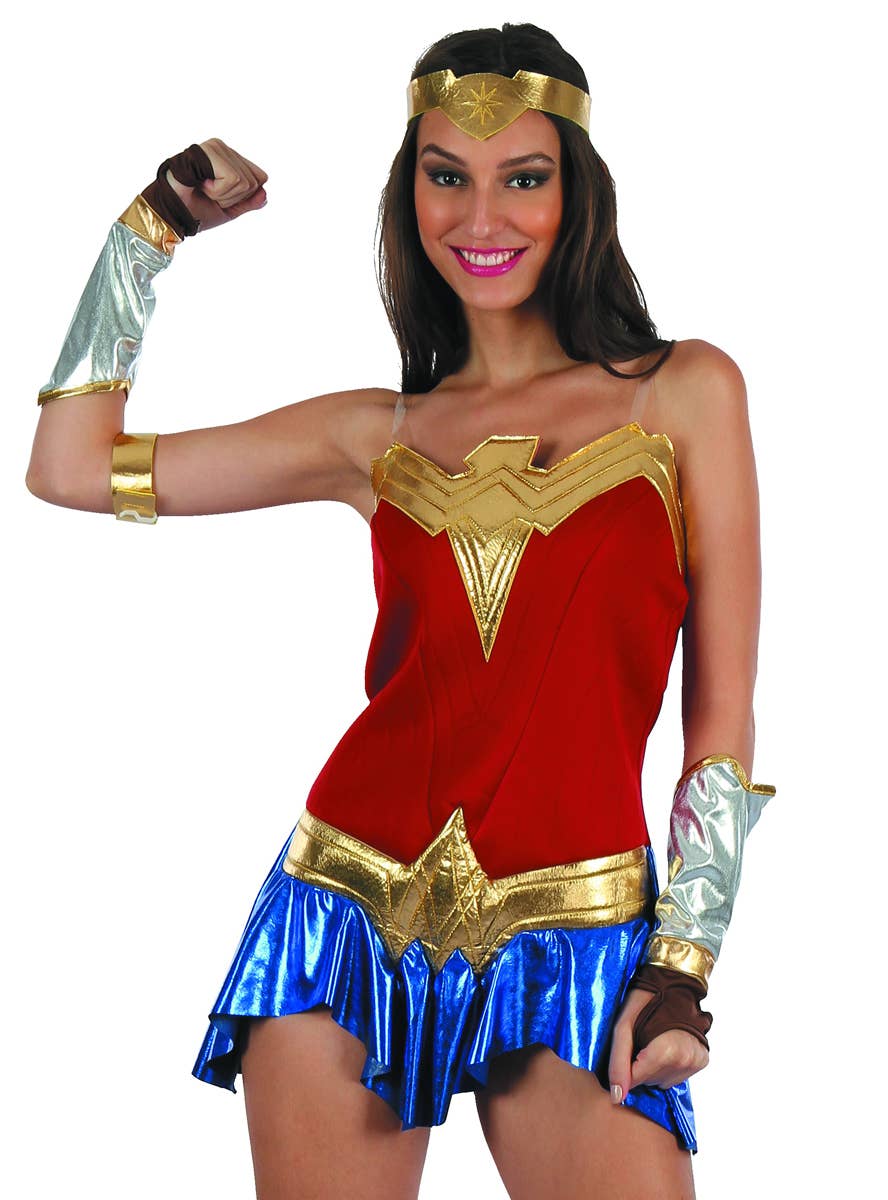 Wonder Woman Inspired Women's American Heroine Fancy Dress Costume - Close Image