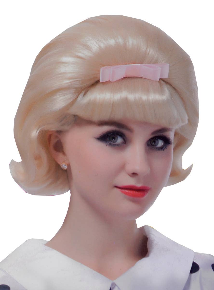 50's Blonde Flick Costume Wig with Bow