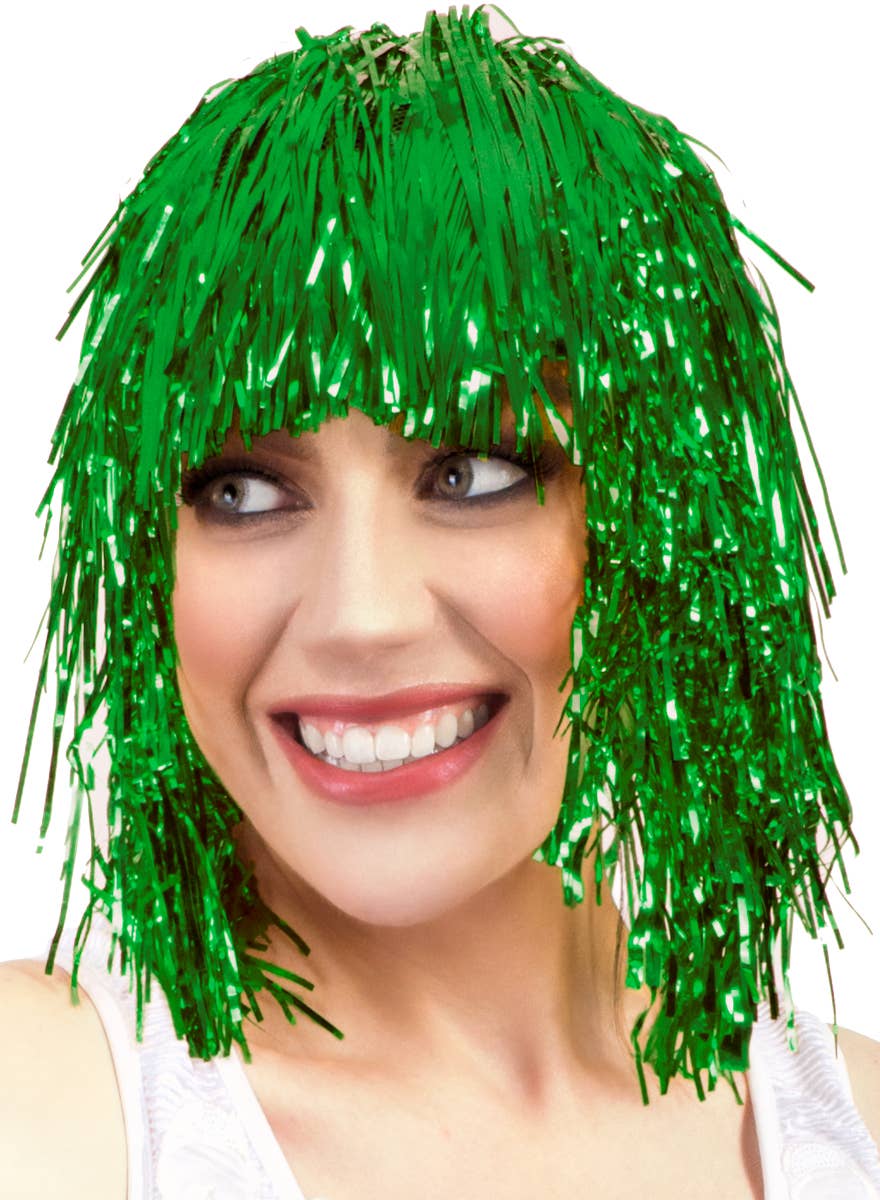 Adults Short Green Tinsel Costume Wig