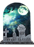 Image of Moonlit Graveyard and Bats Tombstone with Lights and Sound - Main Image