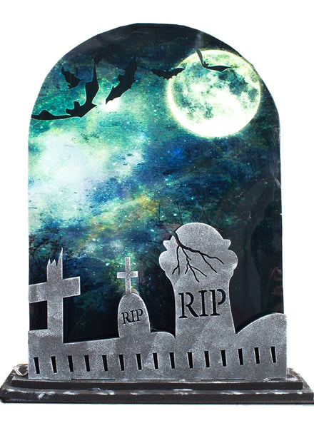 Image of Moonlit Graveyard and Bats Tombstone with Lights and Sound - Main Image