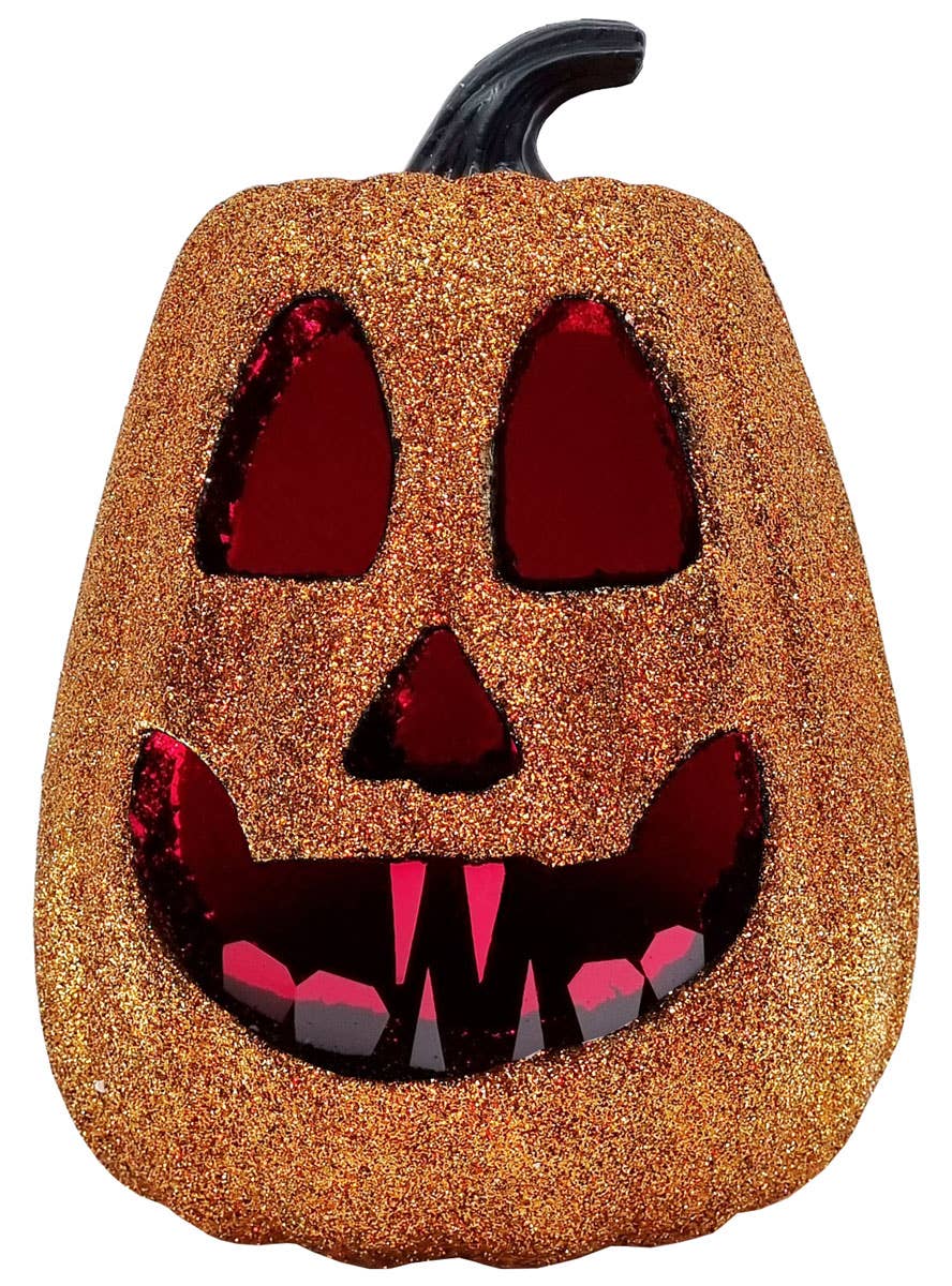 Orange Glitter Light Up Jack O Lantern Halloween Prop - Main Image