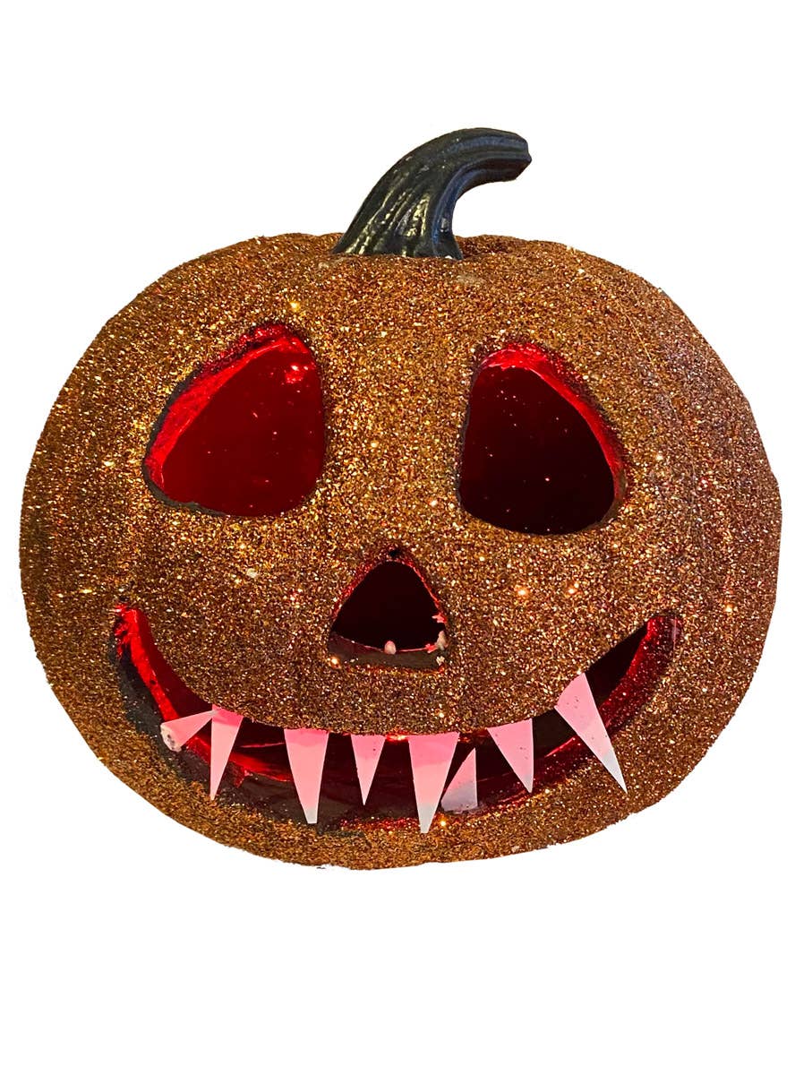 Orange Glitter Light Up Jack O Lantern Decoration - Main Image