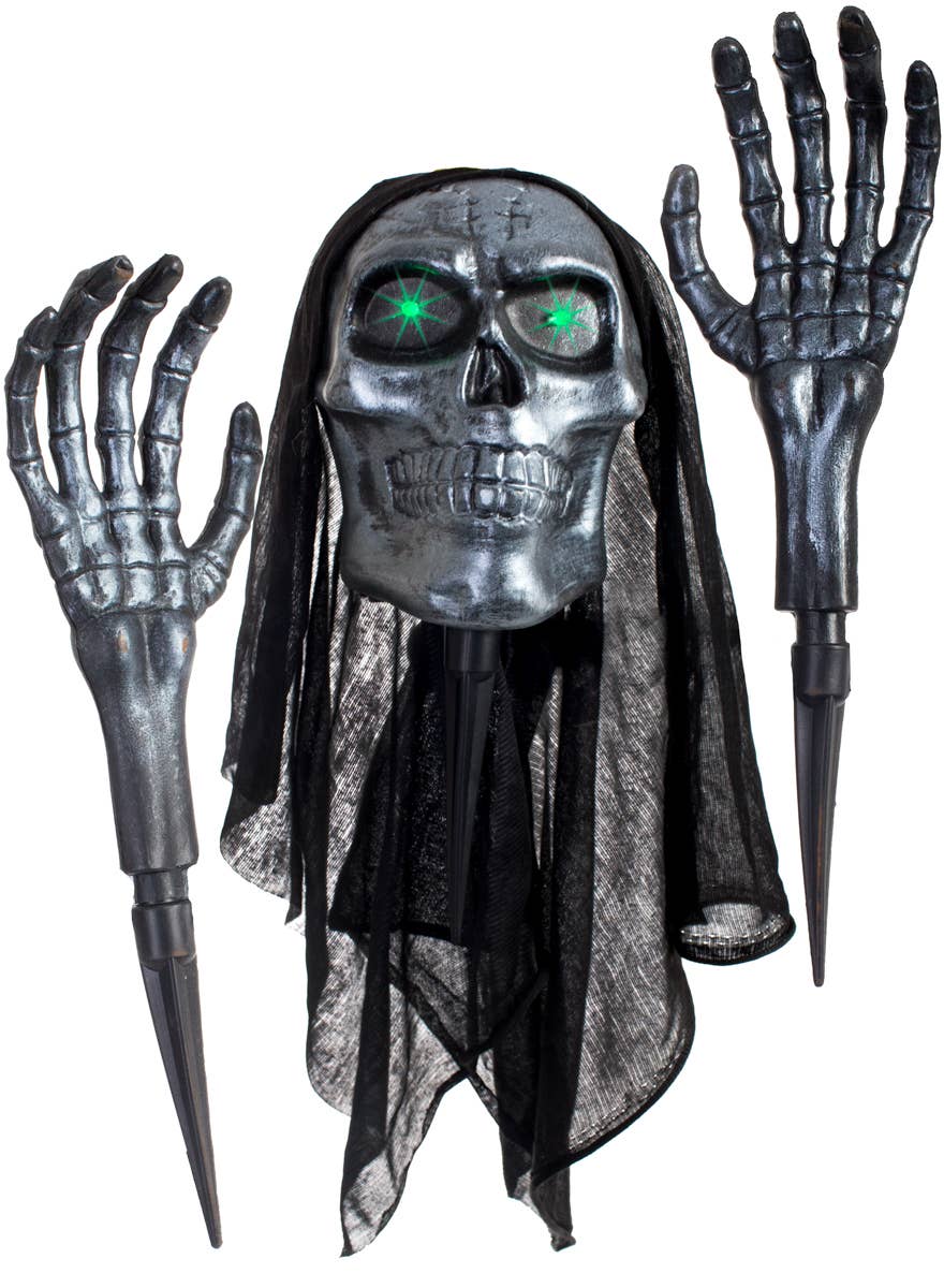 Grim Reaper Head and Arms Garden Stakes with Light Up Eyes