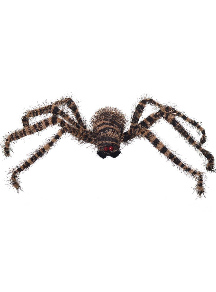 Black and Brown Striped Hairy Spider Halloween Decoration