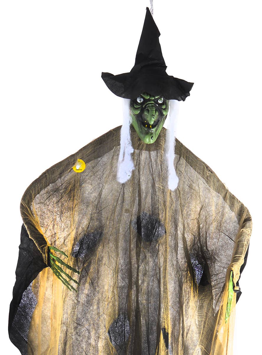 Green Hanging Witch Halloween Decoration - Close Up Image