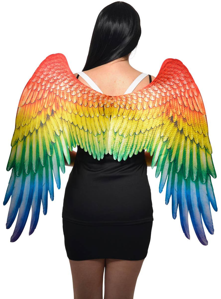 Large Rainbow Costume Wings with Printed Feathers - Back Image