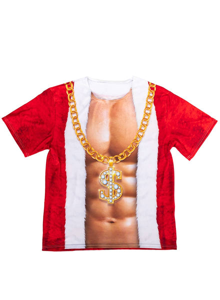 Novelty Mens Mr Santa Bling Christmas Costume Shirt - Front View