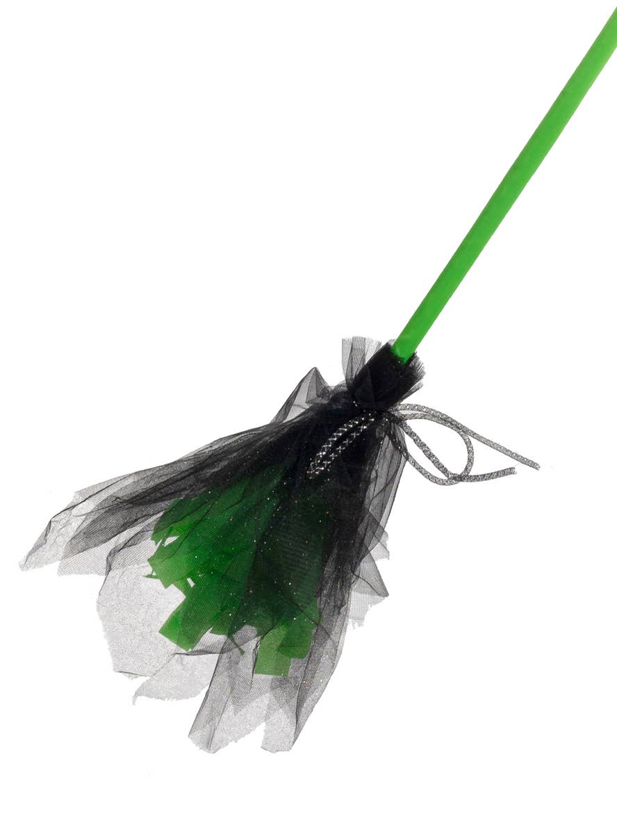 Glittery Black and Green Witch Broomstick Halloween Decoration